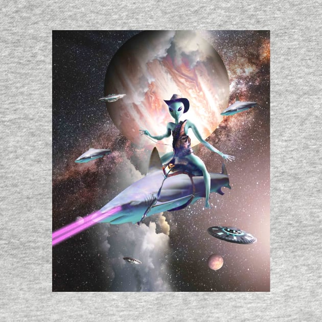 Cowboy Space Alien Riding Laser Shark by Random Galaxy